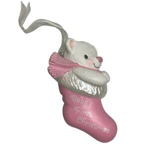 Hallmark 2017 Baby Girl's First Christmas Ornament Bear in Pink Stocking NO BOX